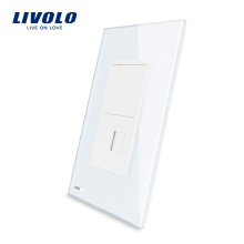 Livolo US Telephone Socket RJ11 With White Pearl Crystal Glass wall socket outlet 220V VL-C591T-11